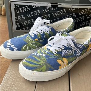 Vans Blue Tropical Floral Canvas Kids Sneakers